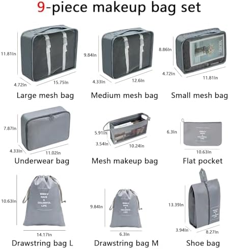 9-Piece Travel Packing Cubes Set, Luggage Organizer Bags, Waterproof Storage Pouches, Suitcase Packing Organizers, Travel Essentials - Image 2