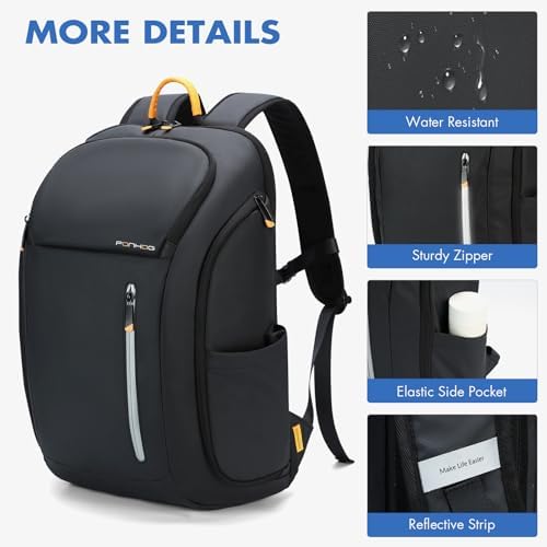 Laptop Backpack for Men - 900D Travel Backpack fit 17.3 Inch Laptop, Tech Backpack with USB Charging Port Anti-Theft Pocket, 30L Smart Rucksack for College Business Work Overnight Black - Image 8