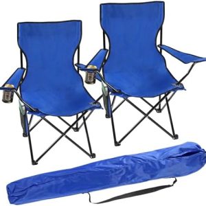 Taylor & Brown Set of 2 Lightweight Folding Camp Chair - Portable Chairs with Cup Holder, Side Pocket and Bag Perfect for Camping, Festivals, Garden, Fishing, Beach and BBQs, Blue