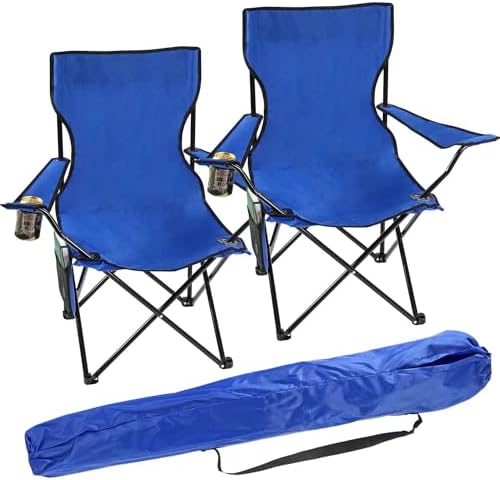 Taylor & Brown Set of 2 Lightweight Folding Camp Chair - Portable Chairs with Cup Holder, Side Pocket and Bag Perfect for Camping, Festivals, Garden, Fishing, Beach and BBQs, Blue