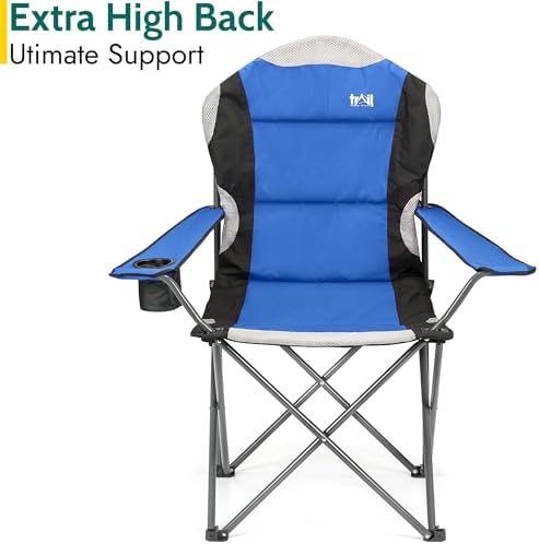 Trail High Back Folding Camping Chair, Luxury Padded Seat, Heavy Duty Tubular Steel, Cup Holder Armrest, Lightweight Portable, Outdoor Garden, Carry Bag - Image 6