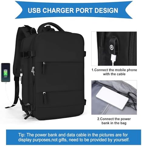 SZLX Large Travel Backpack Women, Carry On Backpack Men,Hiking Backpack Waterproof Outdoor Sports Rucksack Casual Daypack School Bag Fit 14 Inch Laptop with USB Charging Port Shoes Compartment - Image 5
