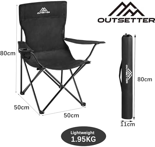 Camping Chair | Lightweight Folding | Portable Chairs for Outdoors | Cup Holder | Storage Cover | Outdoor Leisure Chair Durable with Arm Rest for the Beach, Lawn, Fishing Trip Garden and BBQs Black - Image 3