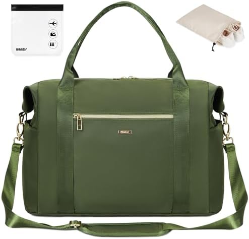 WANDF Cabin Bag - 40x20x25 Travel Bag with TSA Approved Quart Size and Shoes Bag, Ideal for Ryanair Airlines and Weekend Getaways - Dark Green (20L)