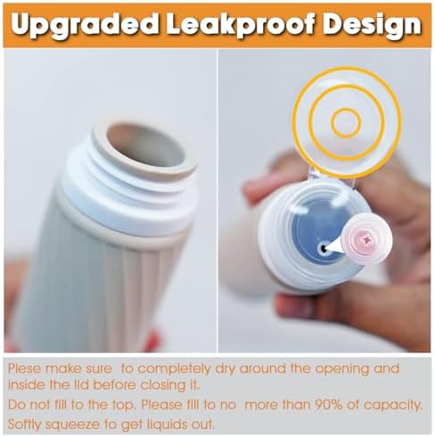 Laxen 5 Pack Travel Bottles for Toiletries with Labels, 100ML Silicone Travel Bottles Set with Clear Zipper Toiletry Bag, Leakproof Refillable Squeeze Travel Size Containers for Shampoo Conditioner - Image 5