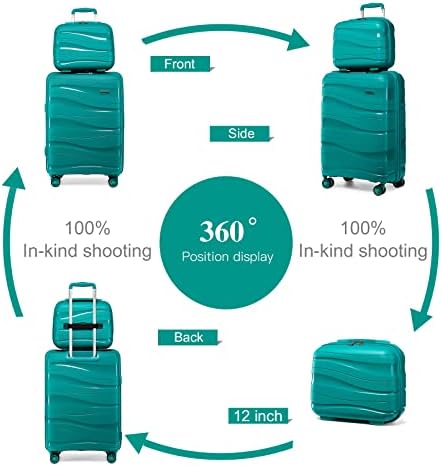 Kono Luggage Sets of 2 Piece Lightweight Polypropylene Hard Shell Suitcase with TSA Lock Spinner Wheels Travel Carry On Hand Cabin Luggage with Beauty Case (Set of 2, Turquoise) - Image 5