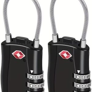 EVRU TSA Luggage Locks, [2 Pack] 3-Digit Security Suitcase Locks, Combination Padlock for Suitcases Flexible Cable Travel Lock, TSA Approved Luggage Padlock for Suitcases Travel Bag Case