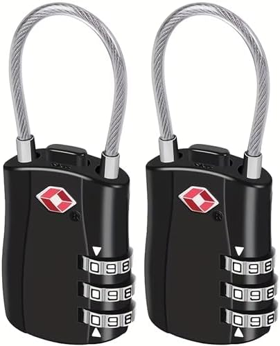 EVRU TSA Luggage Locks, [2 Pack] 3-Digit Security Suitcase Locks, Combination Padlock for Suitcases Flexible Cable Travel Lock, TSA Approved Luggage Padlock for Suitcases Travel Bag Case