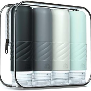 Gemice Travel Bottles for Toiletries, CAA Approved 90ml Silicone Travel Bottles, Leak Proof Squeezable Travel Size Containers, Travel Essentials for Lotion Soap Liquid Shampoo, BPA Free(4 Pack)