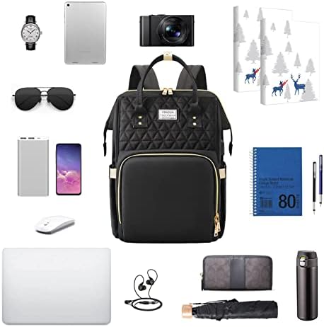 Laptop Backpack for Women,15.6 Inch Stylish Laptop Rucksack Wide Open, Travel Backpack with USB Charging Port, Water Resistant Work Bag Computer Backpack for Women, Black - Image 8