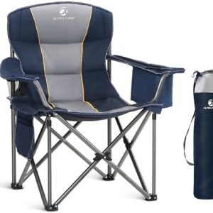 ALPHA CAMP Camping Chairs for Adults Heavy Duty Camping Chair Up to 200 kg Folding Camp Chair with Cup Holder and Cooler Bag for Outdoor Picnic Fishing, Lightweight and Portable, Blue
