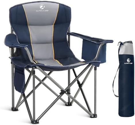 ALPHA CAMP Camping Chairs for Adults Heavy Duty Camping Chair Up to 200 kg Folding Camp Chair with Cup Holder and Cooler Bag for Outdoor Picnic Fishing, Lightweight and Portable, Blue