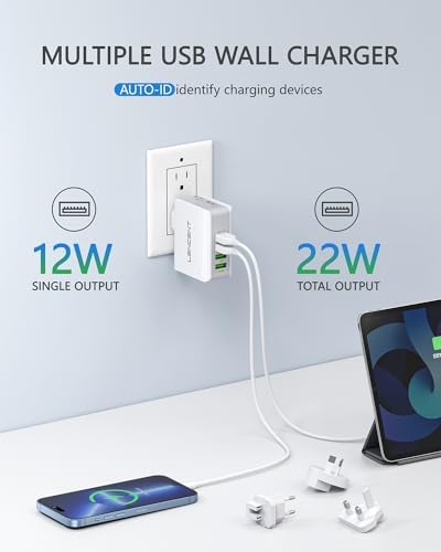 Lencent USB Charger Plug, 4-Port USB Universal Travel Adaptor Plug, 22W/5V 4.4A Wall Charger Worldwide Travel Charger Adapter for iPhone, iPad, Android, Tablets and More - Image 3
