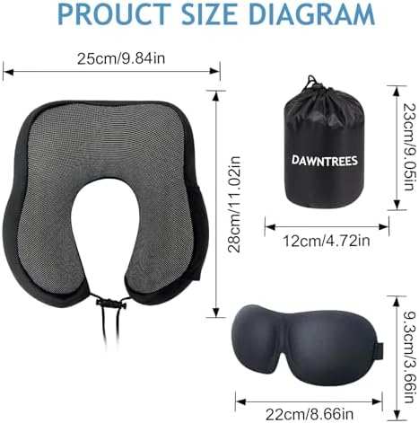 DAWNTREES 2 pack Travel Pillow Neck Support,Pure Memory Foam Neck Pillows for Travel Airplane, Business Trip with Luxury Bag, Travel Kit with 3D Contoured Eye Masks, Earplugs.…… - Image 2