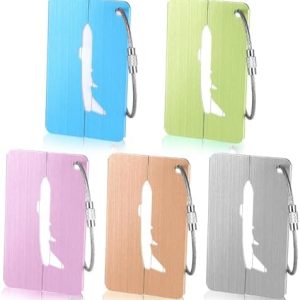 5pcs Metal Luggage Tags for Suitcases, Aluminum Suitcase Tags with Steel Loop and Name ID Card, Luggage Labels Travel Tags for Luggage Baggage Bags Business 7.5 x 4.5cm Multicolor