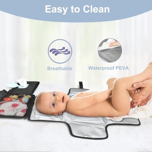 LANDICI Portable Nappy Changing Mat Travel Baby Change Mat with Smart Wipes Pocket,Foldable Waterproof Diaper Pad Bag,Baby Essentials Changing Station for Boy & Girl,Newborn Shower Gifts -Black - Image 4