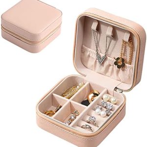Jewellery Box for Women, Mini Portable Jewelry Box Organiser,PU Leather Jewlerrying Display Holder, Small Travel Jewellery Box for Girls, Women, Mother, Daughter,Lotus Root Starch (12UF010I)