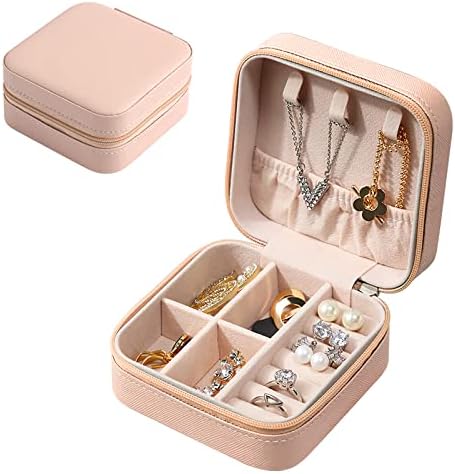Jewellery Box for Women, Mini Portable Jewelry Box Organiser,PU Leather Jewlerrying Display Holder, Small Travel Jewellery Box for Girls, Women, Mother, Daughter,Lotus Root Starch (12UF010I)