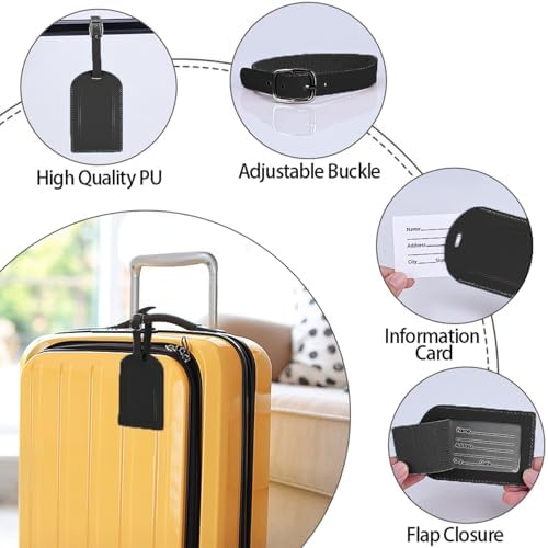 Luggage Tags, 6 Pcs Leather Suitcase Labels Travel Luggage Tag with Name ID Card Baggage Labels Tags for Luggage Bags Backpacks Cruise Waterproof Travel Accessories(Black) - Image 3