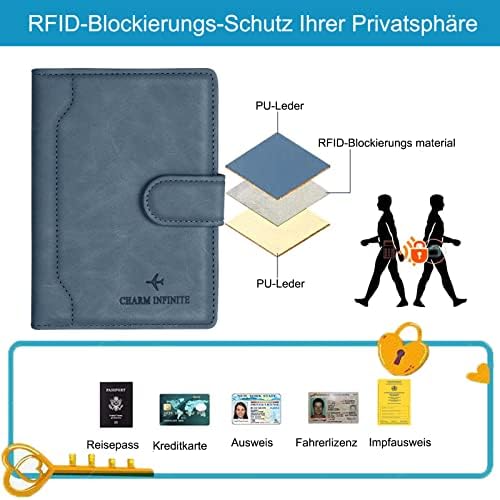 Passport Holder Cover, Leather RFID Travel Wallet Case Organiser with RFID Blocker, Passport Cover for Passport, Business Cards, Credit Cards, Boarding Passes (Blue) - Image 4