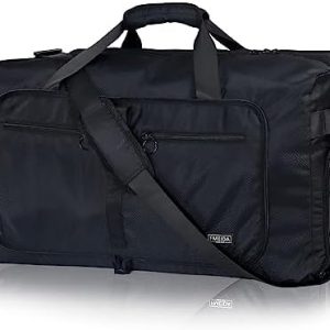Fmeida 65L Foldable Travel Duffle Bag, Lightweight Waterproof Weekend Luggage with Shoes Compartment, Large Overnight Holdall Tote, Black
