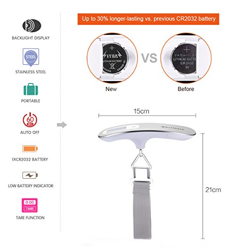 Luggage Scale MYCARBON Portable Digital Scale Electronic Suitcase Scale Hanging Scales Luggage Weighing Scale 110 Pound / 50 Killogram Capacity With Backlit With Tare Function Lightweigh for Travel - Image 2