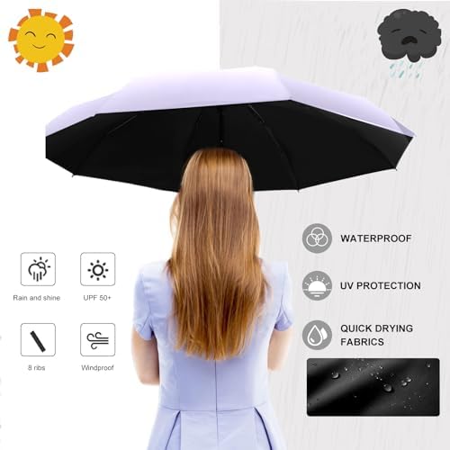 Mini Umbrella, 8 Ribs Folding Compact Sun Rain Lightweight, Anti-UV Travel Umbrellas with Capsule Case for Men Women Teens - Image 5