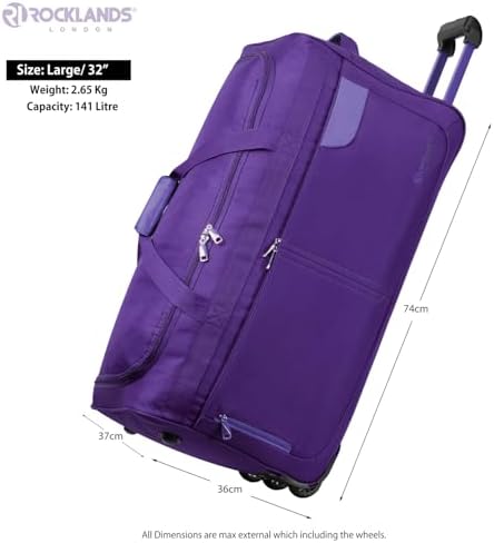 Rocklands® Lightweight Luggage Rolling Holdall Suitcase Wheeled Duffle Bag Cargo Travel Bag RL501 (Purple, Large - 32" (H84 x L42 x W40 cm)) - Image 6