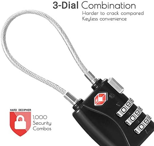 CFMOUR TSA Locks - 1, 2, 3, 4, 5, 6 Pack 3-Dial Security Cable Travel Combination Padlock for Suitcase Luggage Case Bag Code Lock - Black (Pack of 2) - Image 2