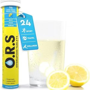 O.R.S Hydration Tablet with Electrolytes for Rehydration, Wellness, Travel, Sports & Recovery Vegan, Gluten-Free & Low-Calorie Electrolyte Tablets with Natural Lemon Flavour, 24 Tablets