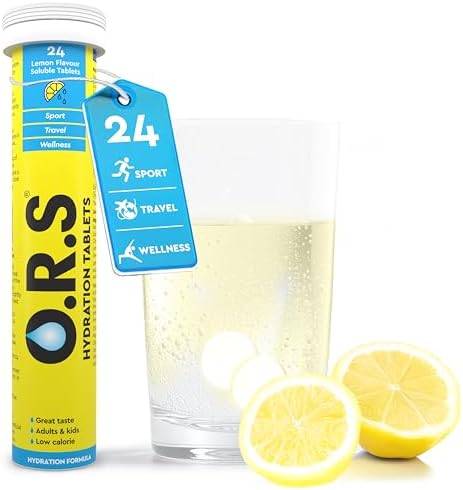 O.R.S Hydration Tablet with Electrolytes for Rehydration, Wellness, Travel, Sports & Recovery Vegan, Gluten-Free & Low-Calorie Electrolyte Tablets with Natural Lemon Flavour, 24 Tablets