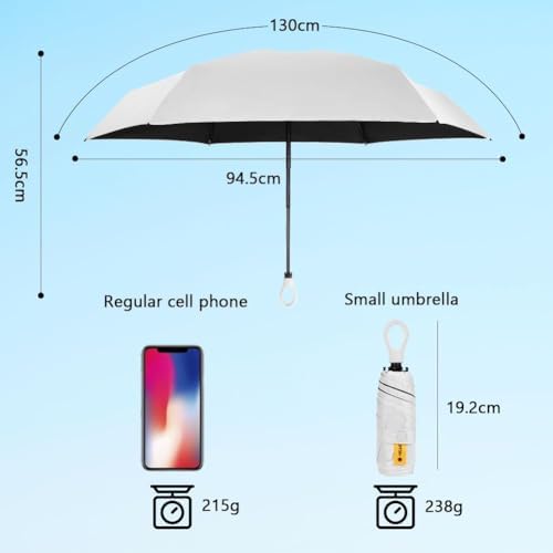 Vicloon Mini Umbrella, UPF 50 UV Protection 99.9% Mini Sun Travel Umbrella Pocket Umbrella, 6 Ribs Lightweight Compact Folding Umbrella Rain and Sun Umbrella for Travel,School,Daily Life White - Image 2