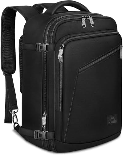 MATEIN Expandable Ryanair Cabin Bags 40x20x25 Underseat, Travel Backpack Cabin Size 20L, Ryanair Underseat Bag 40x20x25, Rucksack for Plane Hand Luggage Backpack, Casual Daypack for Airlines, Black