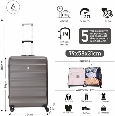 Aerolite Large Lightweight ABS Hard Shell Travel Hold Check in Luggage Spinner Suitcase with 4 Wheels, 29" - Image 2
