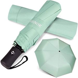 Shinok Travel Umbrella Rain Compact Folding UV Umbrella for Sun Protection Auto Open Close Women Umbrellas Green