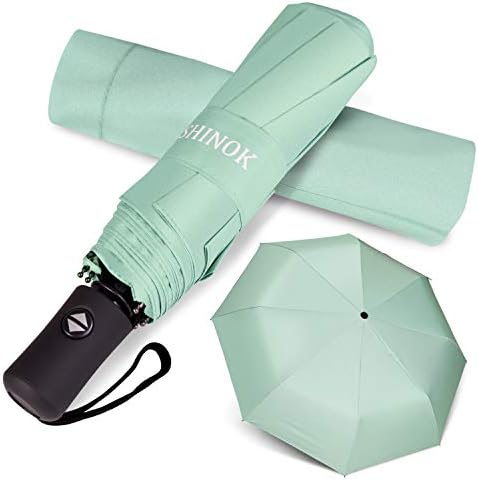 Shinok Travel Umbrella Rain Compact Folding UV Umbrella for Sun Protection Auto Open Close Women Umbrellas Green