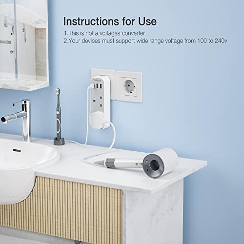 UK to European Plug Adapter with 3 USB, TESSAN Grounded EU Euro Europe Travel Plugs, Schuko European Adaptor for France Spain Iceland Austria Poland Germany Portugal Turkey Greece and More Type E/F - Image 7