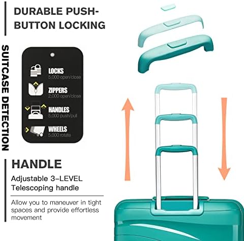 Kono Luggage Sets of 2 Piece Lightweight Polypropylene Hard Shell Suitcase with TSA Lock Spinner Wheels Travel Carry On Hand Cabin Luggage with Beauty Case (Set of 2, Turquoise) - Image 7