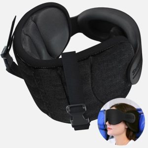 Travel Pillow for Airplane, Neck Pillow for Sleeping Travel with Eye Mask, Airplane Pillow for Long Flight, Kids Travel Pillows for Car, Road Trip Car Headrest,Stop Bobblehead, Black