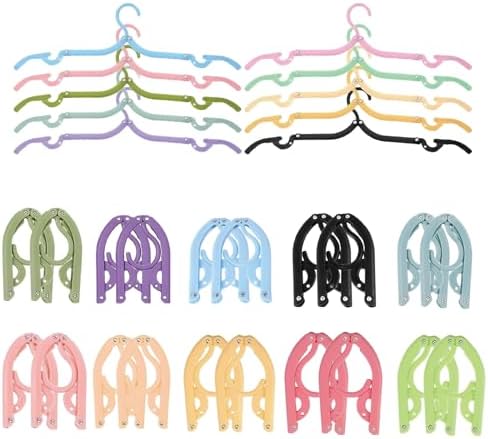 20 PCS Folding Clothes Hangers, Portable Travel Coat Hanger, 10 Color Foldable Space Saving Coat Hanger for Home Travel Outdoor Camping Holiday Travel Accessories Cruise Essentials