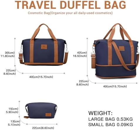 British Traveller Travel Duffel Bag for Women, Large Weekender Overnight Bag Expandable Hospital Holdall Duffle Bag with Toiletry Bag Sport Gym Bag Carry On Tote Bag (Navy) - Image 5