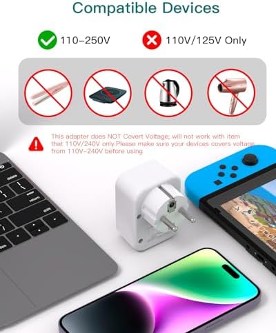 UK to European Plug Adapter with 3 USB Ports(2 USB C), EU Schuko Travel Adaptor for Germany France Spain Turkey Russia Iceland Greece Poland Portugal Austria Netherlands(Type E/F) - Image 7