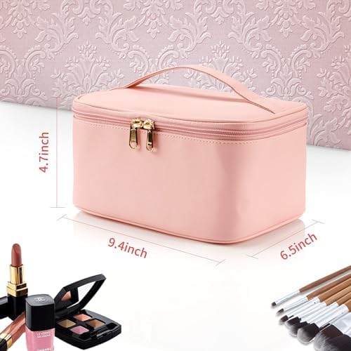 Travel Makeup Bag, Portable Cosmetic Bag with Makeup Brushes Organiser Large Capacity Toiletry Bags Holiday Essentials for Women, Pink - Image 3