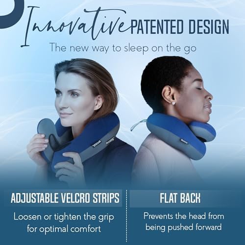 BCOZZY Travel Neck Pillow for Airplane – Patented Double Support for Head, Neck, and Chin. Best for Long Flights, Plane Sleeping, and Car Rides. Adjustable Size. Fully Washable. Carry Bag. Large, Navy - Image 4