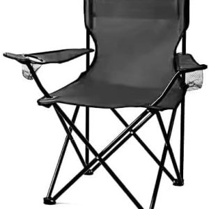 Camping Chair Lightweight Folding Cup Holder Carry Bag 100kg Capacity (Pack of 1, Black)