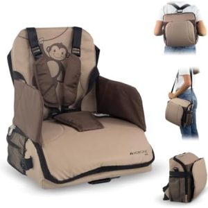 Mobiclinic® Kids, Travel Booster Seat, Monkey, Portable High Chair, Travel High Chair, 6 to 36 Months, Up to 15 kg(33 lb), Foldable, with Storage, Baby High Chair, Baby Seat, Colour Beige