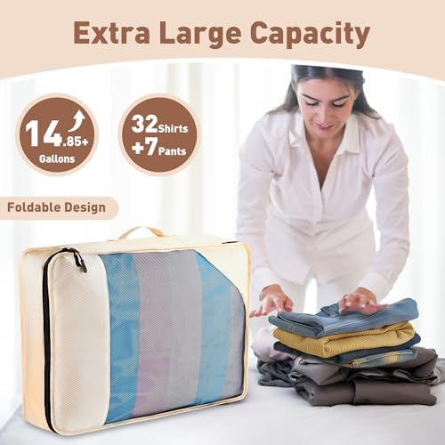 8 Set Packing Cubes for Travel Women Men Kids, Mesh Suitcase Organizer Bags Set for Luggage, 4 Sizes Extra Large, Large, Medium, Small, Travel Camping Essentials Accessories, Beige - Image 5