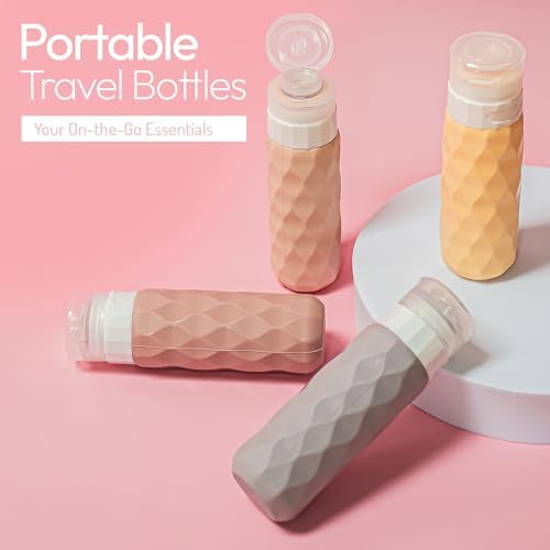 Silicone Travel Bottles for Toiletries with Clear Bag- 4 Pack Holiday Essentials Travel Bottles for Toiletries- Refillable Shampoo and Conditioner Bottle-Leakproof, Squeezy Travel Accessories (Rose) - Image 5