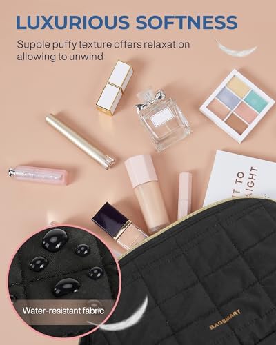 BAGSMART Makeup Bag Travel Cosmetic Bag, Puffy Padded Make Up Bags for Women Large Capacity Makeup Organizer Case, Wide-Open Pouch Purse Travel Essentials Toiletries Accessories Brushes, Black - Image 4