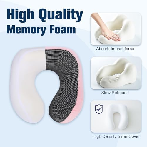 Travel Pillow for Airplane, Neck Pillow for Travel, Memory Foam Travel Neck Pillow for Adults, Adjustable & Compact Flight Pillow, Ergonomic Neck Cushion, With Ear Plugs, Eye Mask, Carry Bag - Image 5